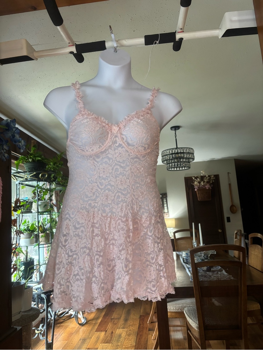 Unforgettable Women’s Lace Chemise Nightgown with Matching Panties in Light Pink